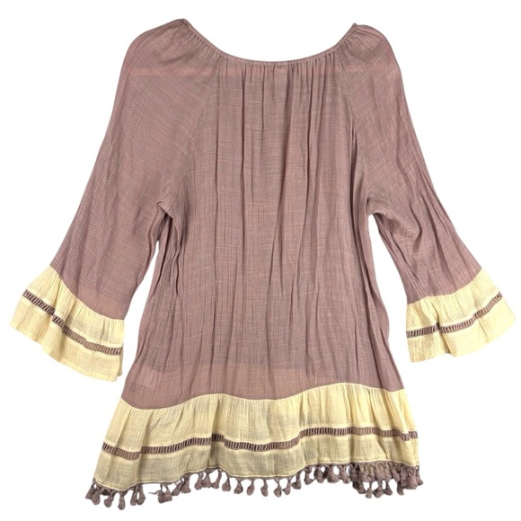 Indigo Soul Lavender and Cream Boho Tunic Shirt or Dress W/ Fringe XL - Picture 5 of 9